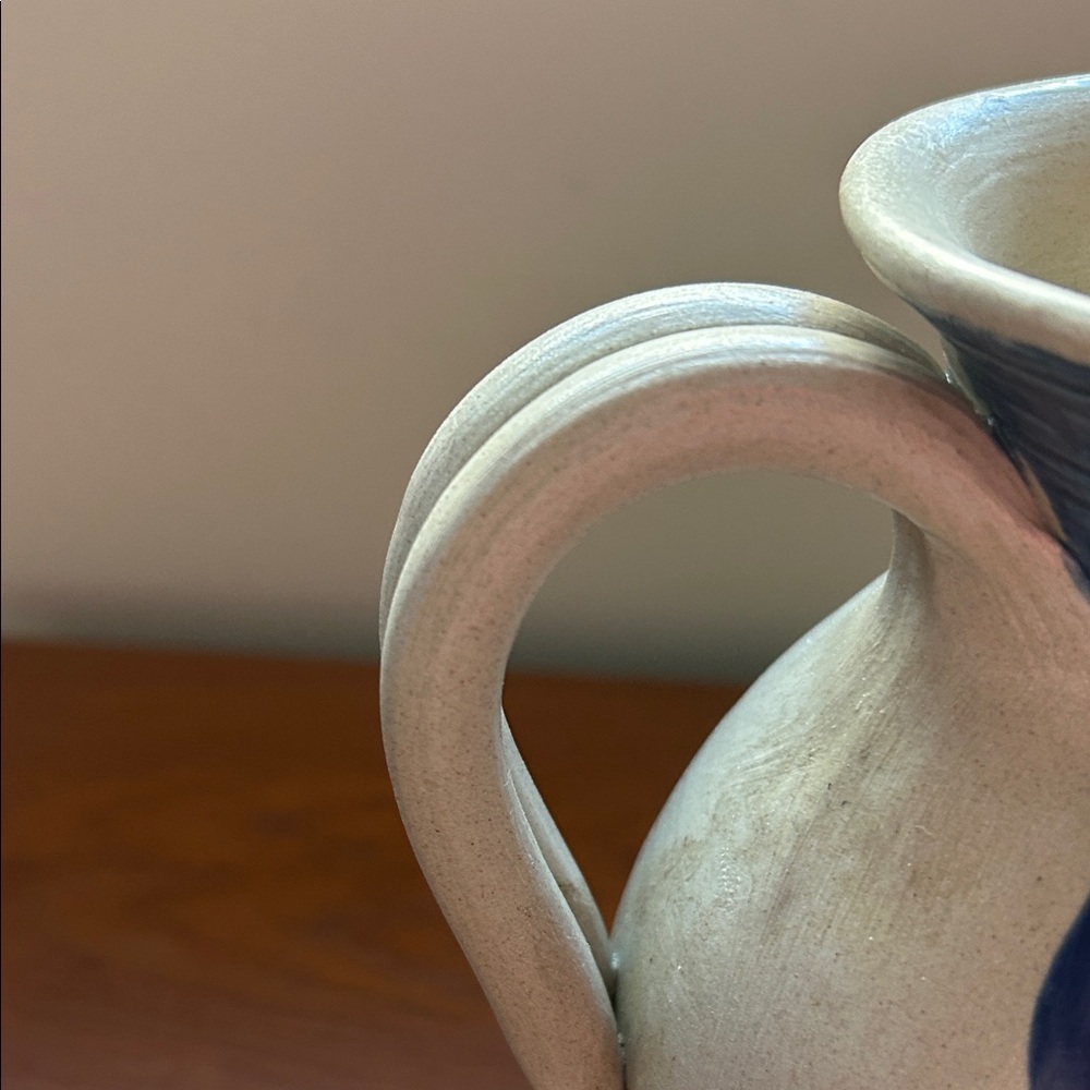 Williamsburg Artisan Ceramic Pitcher with Navy Leaf Design - Picture 3 of 4